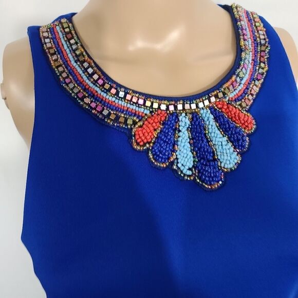 Intense Cobalt Sleeveless Beaded A-Line Dress - Picture 7 of 12